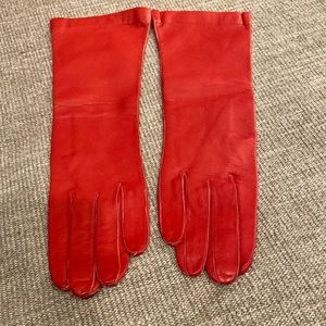 Red Leather Elbow Length Gloves. Vintage and Not Used. Size S